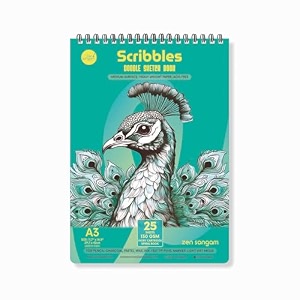 zen sangam scribbles a5 sketchbook  50 sheets 130gsm acid-free paper  top spiral-bound sketchpad for artists kids amp professionals  ideal for markers colored pencils charcoal  teal set of 1