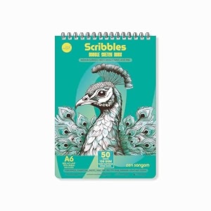 zen sangam scribbles a6 sketchbook  50 sheets 130gsm acid-free natural shade paper  wiro-bound sketchpad for artists amp students  ideal for markers colored pencils charcoal  teal blue set of 3