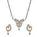 ZENEME American Diamond Gold Plated Designer Mangalsutra with Earrings Jewellery for Women