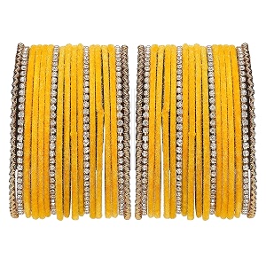 zeneme gold-plated matte finish velvet white american diamonds studded bangles set of 36 for girls and women