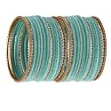 ZENEME Gold-Plated Matte Finish Velvet White American Diamonds Studded Bangles Set Of 36 For Girls and Women