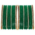ZENEME Gold-Plated Matte Finish Velvet White American Diamonds Studded Bangles Set Of 36 For Girls and Women