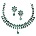 ZENEME Oxidised Silver-Plated Pear Shaped American Diamond Studded Necklace Earrings Jewellery Set for Girls and Women