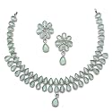 ZENEME Oxidised Silver-Plated Pear Shaped American Diamond Studded Necklace Earrings Jewellery Set for Girls and Women