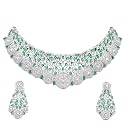 ZENEME Rhodium-Plated Silver American Diamond Choker Necklace with Earrings Jewellery Set with Girls and Women
