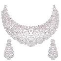 ZENEME Rhodium-Plated Silver American Diamond Choker Necklace with Earrings Jewellery Set with Girls and Women