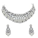 ZENEME Rhodium-Plated Silver American Diamond Choker Necklace with Earrings Jewellery Set with Girls and Women