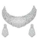 ZENEME Rhodium-Plated Silver American Diamond Choker Necklace with Earrings Jewellery Set with Girls and Women
