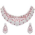 ZENEME Rhodium-Plated Silver American Diamond Choker Necklace with Earrings Jewellery Set with Girls and Women