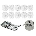 Zenith Combo of Zig Zag Pressure Foot +10 Plastic Bobbins+Bobbin case Compatible with Domestic Automatic Front Loading Electric Sewing Machines Compatible with Usha Janome,Singer,