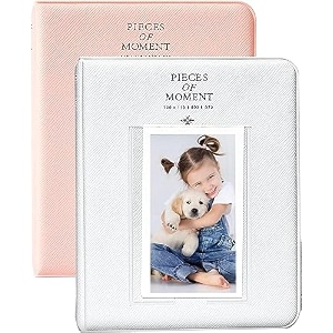 zenko 2-pack 64-pockets photo album for fujifilm instax mini 12 mini 11 7s 8 8 9 25 50s 70 90 5 x 76 cm mini photo album compatible with instant camera photo book name card holder pink and white