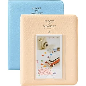 zenko 2-pack 64-pockets photo album for fujifilm instax mini 11 mini12 7s 8 8 9 25 50s 70 90 5 x 76 cm mini photo album compatible with camera photo book name card holder beige amp blue