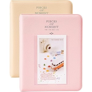 zenko 2-pack 64-pockets photo album for fujifilm instax mini 11 mini12 7s 8 8 9 25 50s 70 90 5 x 76 cm mini photo album compatible with camera photo book name card holder beige amp pink