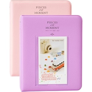 zenko 2-pack 64-pockets photo album for fujifilm instax mini 11 mini12 7s 8 8 9 25 50s 70 90 5 x 76 cm mini photo album compatible with camera photo book name card holder purple amp pink