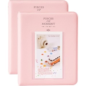 zenko 2-pack 64-pockets photo album for fujifilm instax mini 11 mini12 7s 8 8 9 25 50s 70 90 5 x 76 cm mini photo album compatible with camera photo book name card holder pink