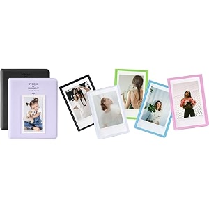 zenko 2-pack 64-pockets photo album for fujifilm instax mini 12 mini 11 7s 8 8 9 25 50s 70 90 5 x 76 cm mini photo album compatible with instant camera photo book name card holder black and purple amp magnetic photo frames set of 5