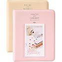 Zenko 2-Pack 64-Pockets Photo Album for Fujifilm Instax Mini 11 Mini12 7s 8 8+ 9 25 50s 70 90, 5 x 7.6 cm Mini Photo Album Compatible with Camera, Photo Book, Name Card Holder (Beige &amp; Pink)