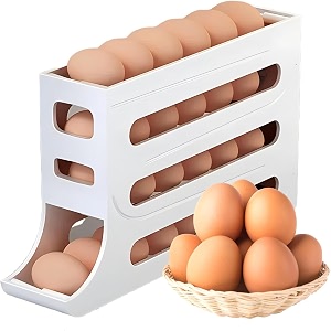 auto rolling egg holder for refrigerator - 30 capacity 4-tier space-saving organizer rack multicolor