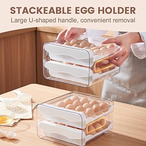 egg dispenser for fridge  space-saving rolling egg storage box or dispenser and organizer for refrigerator storage  egg tray for fridge 32 grid egg