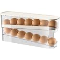 Egg Organizer with Automatic Rolling Mechanism – Stackable 2-Layer Egg Dispenser for Fridge &amp; Kitchen Storage, Holds 17 Eggs, Clear Plastic Design