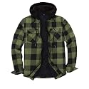 ZENTHACE Mens Sherpa Lined Flannel Shirt Jacket with Hood,Full Zip