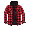 ZENTHACE Mens Sherpa Lined Flannel Shirt Jacket with Hood,Full Zip