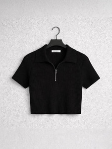 ZENWREN Casual Striped Women Black Top