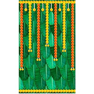ganesha backdrop decorations cloth  banana leaf curtain backdrop decoration marigold flowers for banana decoration backdrop cloth size  8 x 5 feetcloth22 vinayaka chavithi pooja decorations