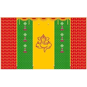 zeonely mart ganesh ji background decoration  ganesh backdrops for decorationss  vinayaka backdrops decorations cloth  ganesh poja decorations cloth size 8x5 feet yellow colour