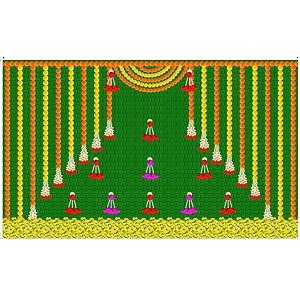 zeonely mart coconut background decoration cloth with marigold garlands design backdrop clothsize 5x8 feet back drop cloths for pooja decoration  pooja background decorations cloth