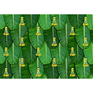 ganesh chaturthi decorations  banana leaf curtain backdrop decorations cloths with yellow flowers size  5x 8 feet back drop curtain for decoration pooja  banana backdrop decoration cloth