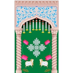 zeonely mart gomatha backdrops cloths green cloth cow backdrops cloths size  8 x 5 feet cow backdrop cloth decoration  backdrops for decoration pooja cloth 12