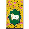 Zeonely Mart gomatha Backdrop | Yellow Cloth Cow (Gomaatha) Backdrops for Home Decoration Pooja | House Warming, Functions, Cloth Size : (8 x 5) feet, Backdrop for Pooja