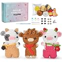Zepiany Crochet Kit for Beginners 3 PCS Amigurumi Animal Cows Starter Kit Step-by-Step Video Tutorials DIY Craft Gifts for Adults Knitting Lovers Mother Teacher Graduates with 40% Extra Yarn