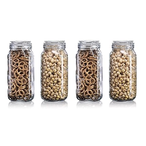 15 liters mason glass jars with buckle lids  airtight  kitchen container set  kitchen accessories storage big jar and containers  transparent bottles  bpa free 1500ml set of 4