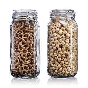 1500ml transparent round amp square mason glass jar with clip lid airtight reusable ideal for storing cookies pasta sugar beans spices nuts coffee and dry food