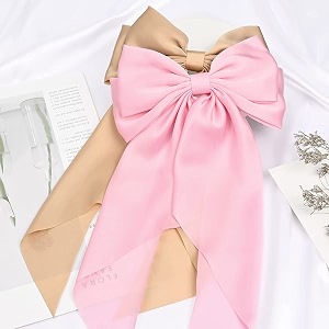 big satin layered hair bows for women girls 11 inch barrette hair clip long black ribbon bows french style hair accessories pink