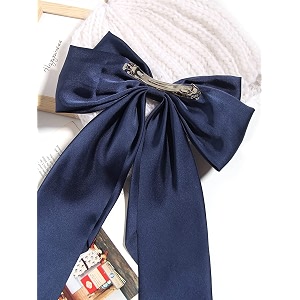big satin layered hair bows for women girls 11 inch barrette hair clip long black ribbon bows french style hair accessories blue