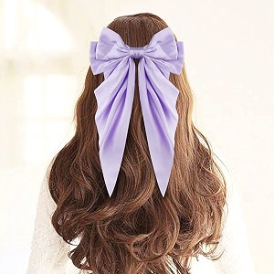 big satin layered hair bows for women girls 11 inch barrette hair clip long black ribbon bows french style hair accessories purple