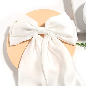big satin layered hair bows for women girls 11 inch barrette hair clip long black ribbon bows french style hair accessories white