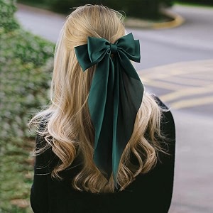 big satin layered hair bows for women girls 11 inch barrette hair clip long black ribbon bows french style hair accessories green