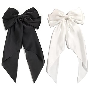 large bow hair clip for women long ribbon tail barrette hair accessory for ponytail elegant cute fashion clip for daily wear party amp wedding black and white