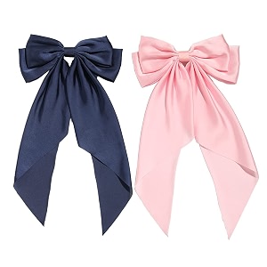 big satin layered hair bows for women girls 11 inch barrette hair clip long black ribbon bows french style hair accessories bluepink