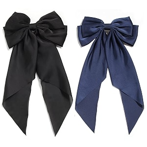 big satin layered hair bows for women girls 11 inch barrette hair clip long black ribbon bows french style hair accessories blackblue
