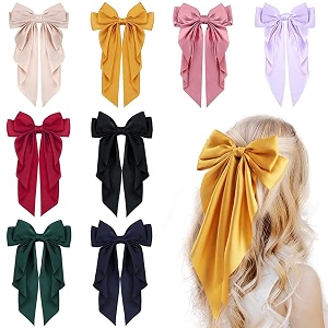 big satin layered hair bows for women girls 11 inch barrette hair clip long black ribbon bows french style hair accessories all 8 colour