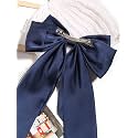 Big Satin Layered Hair Bows for Women Girls 11 Inch Barrette Hair Clip Long Black Ribbon Bows French Style Hair Accessories (Blue)