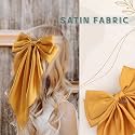Big Satin Layered Hair Bows for Women Girls 11 Inch Barrette Hair Clip Long Black Ribbon Bows French Style Hair Accessories (Yellow,Blue)