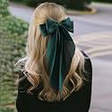 Big Satin Layered Hair Bows for Women Girls 11 Inch Barrette Hair Clip Long Black Ribbon Bows French Style Hair Accessories (Green)