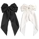 Large Bow Hair Clip for Women, Long Ribbon Tail Barrette Hair Accessory for Ponytail, Elegant Cute Fashion Clip for Daily Wear, Party &amp; Wedding (Black and White)