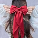 Big Satin Layered Hair Bows for Women Girls 11 Inch Barrette Hair Clip Long Black Ribbon Bows French Style Hair Accessories (Red)